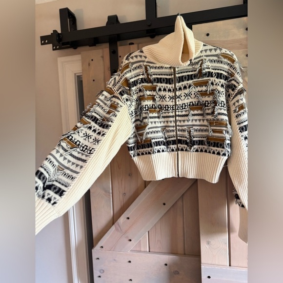 NWOT Pilcro Fringe Zip-front Turtleneck Sweater - Picture 3 of 6